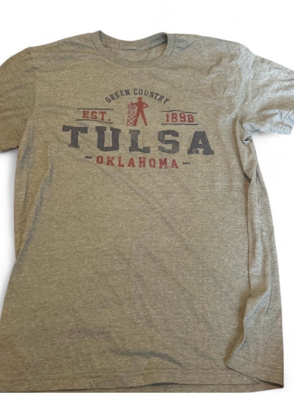 Tulsa Oklahoma Graphic Tee - Olive Green with Navy & Red Print